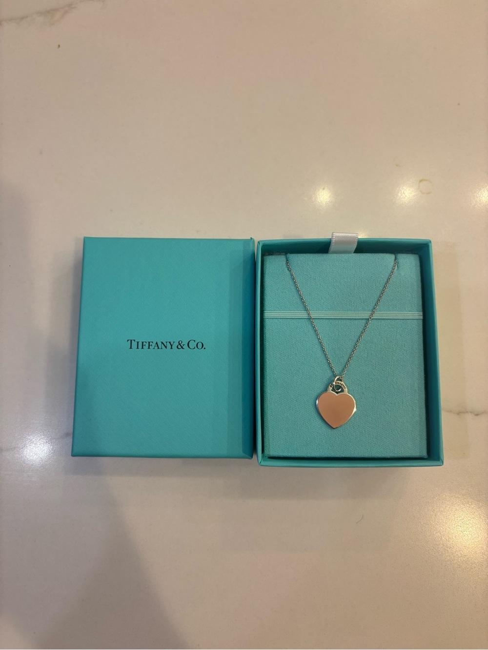 Tiffany & Co. 16 in Silver Chain with Pale Pink Heart Pendant